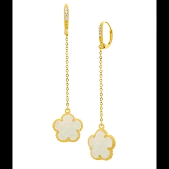 Clover 14K Goldplated, Mother-Of-Pearl, & Cubic Zirconia Drop Earrings- NWT - Picture 1 of 5